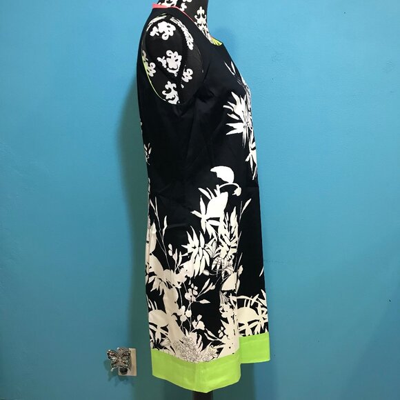 Tahari Bright Neon Dress EUC Woman's 12 Green Orange Colorblock Floral Print Fun - Picture 5 of 13